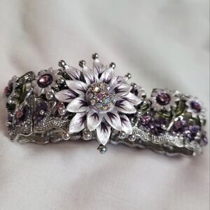 Y2K floral cuff bracelet 90s whimiscal silver flower bracelet